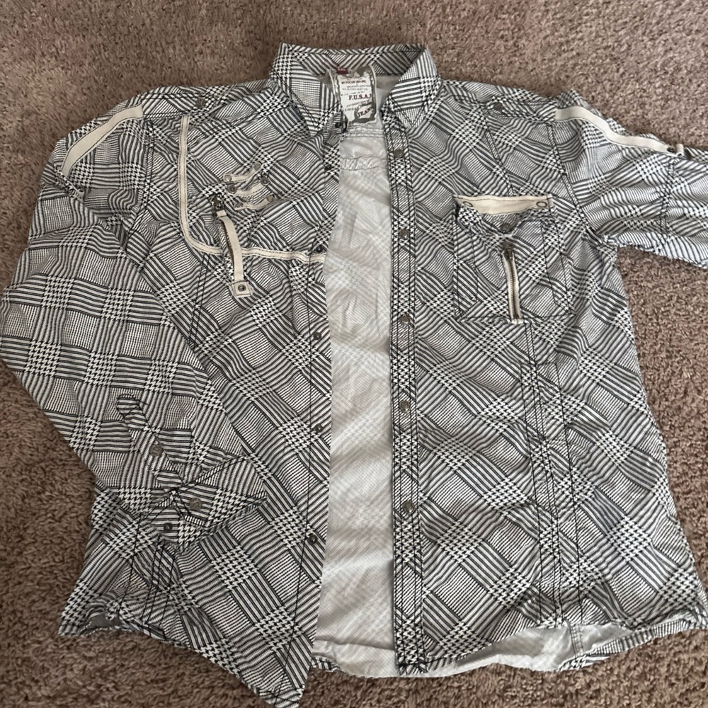 Stylish Black and White Plaid Button-Down Shirt